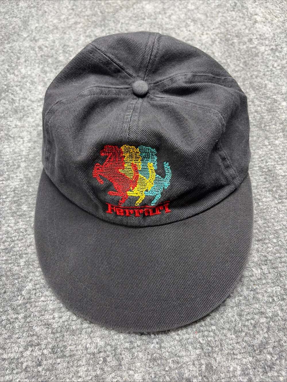 Ferrari Black Dad Hat Cap with Embroidered Multi-Color Horse Logo